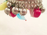 Fruit Salad Vintage Jewelry Silver Accordion Bangle Bracelet Plastic Beads