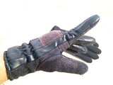 Vintage Aris Gloves Suede Leather Navy Blue Nylon Suede