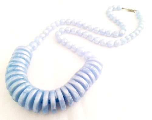Plastic Vintage Jewelry Retro Blue Beaded Necklace