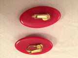 Set 2 Bracelet Clip on Earrings Red Vintage Plastic Jewelry