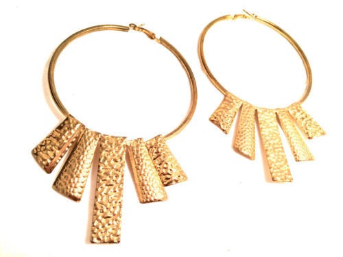Large Hoop Earrings Hammered Golden Vintage Jewelry