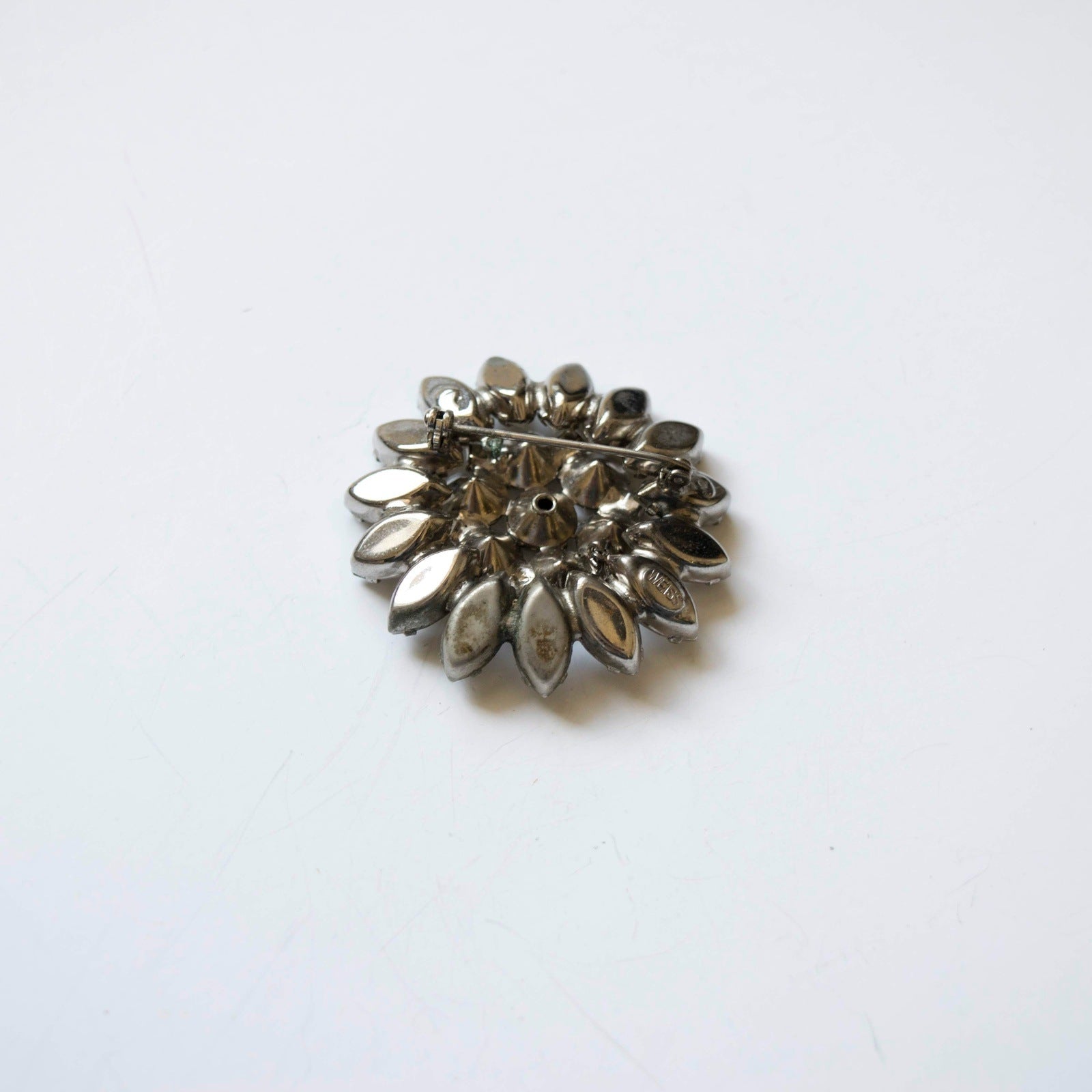 Weiss 1950s rhinestone brooch lapel pin cross-shaped clear yellow