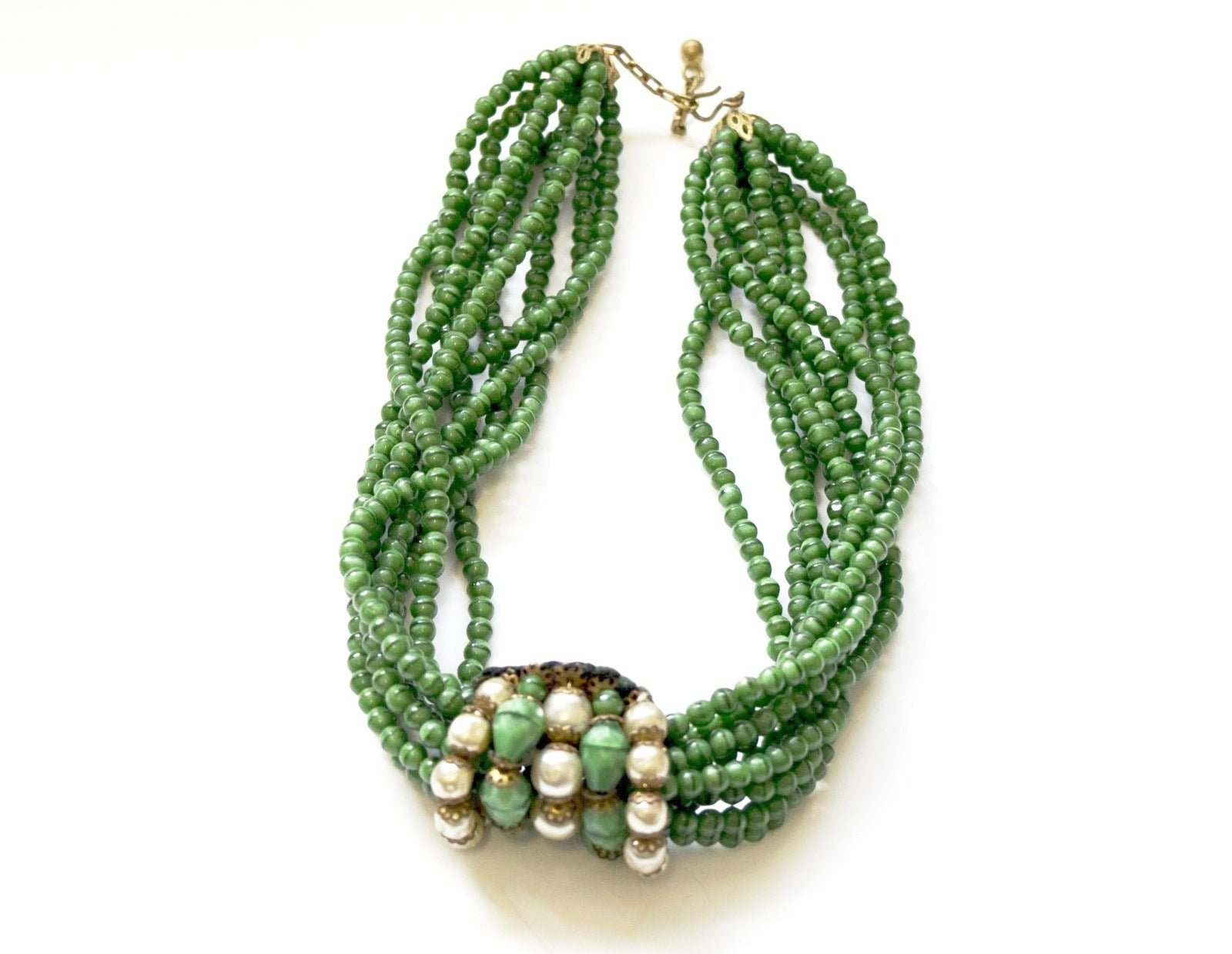 Green Glass Baroque Pearls Choker Necklace Vintage Jewelry