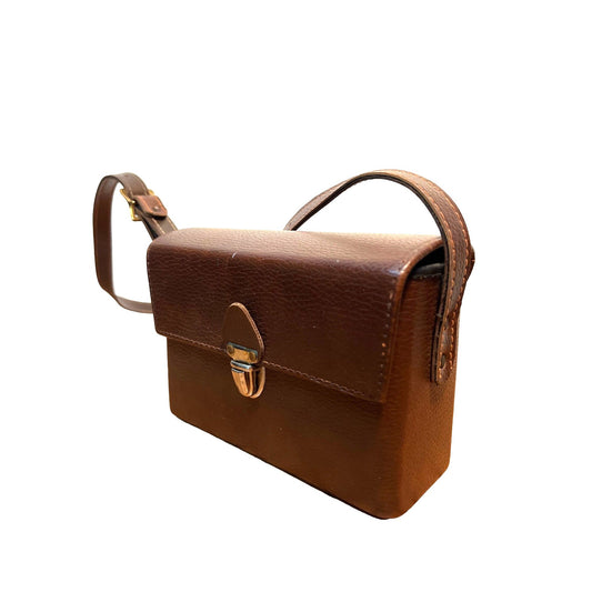 Vintage Leather Structured Lunchbox Camera Box Bag