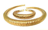 Set of 2 Brass Choker Necklace Bracelet Cuff Vintage Jewelry