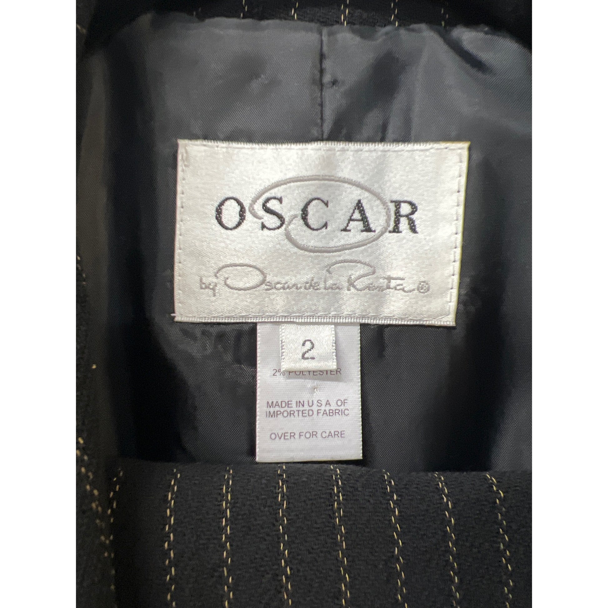 Oscar de la Renta Pinstripe Suit Black Beige Powerful Executive Size 2