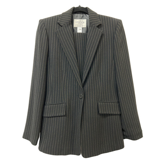 Oscar de la Renta Pinstripe Suit Black Beige Powerful Executive Size 2