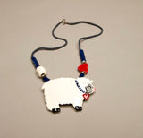 Shoestrings Signed Ceramic Lamb Sheep Figural Vintage Necklace Hand painted