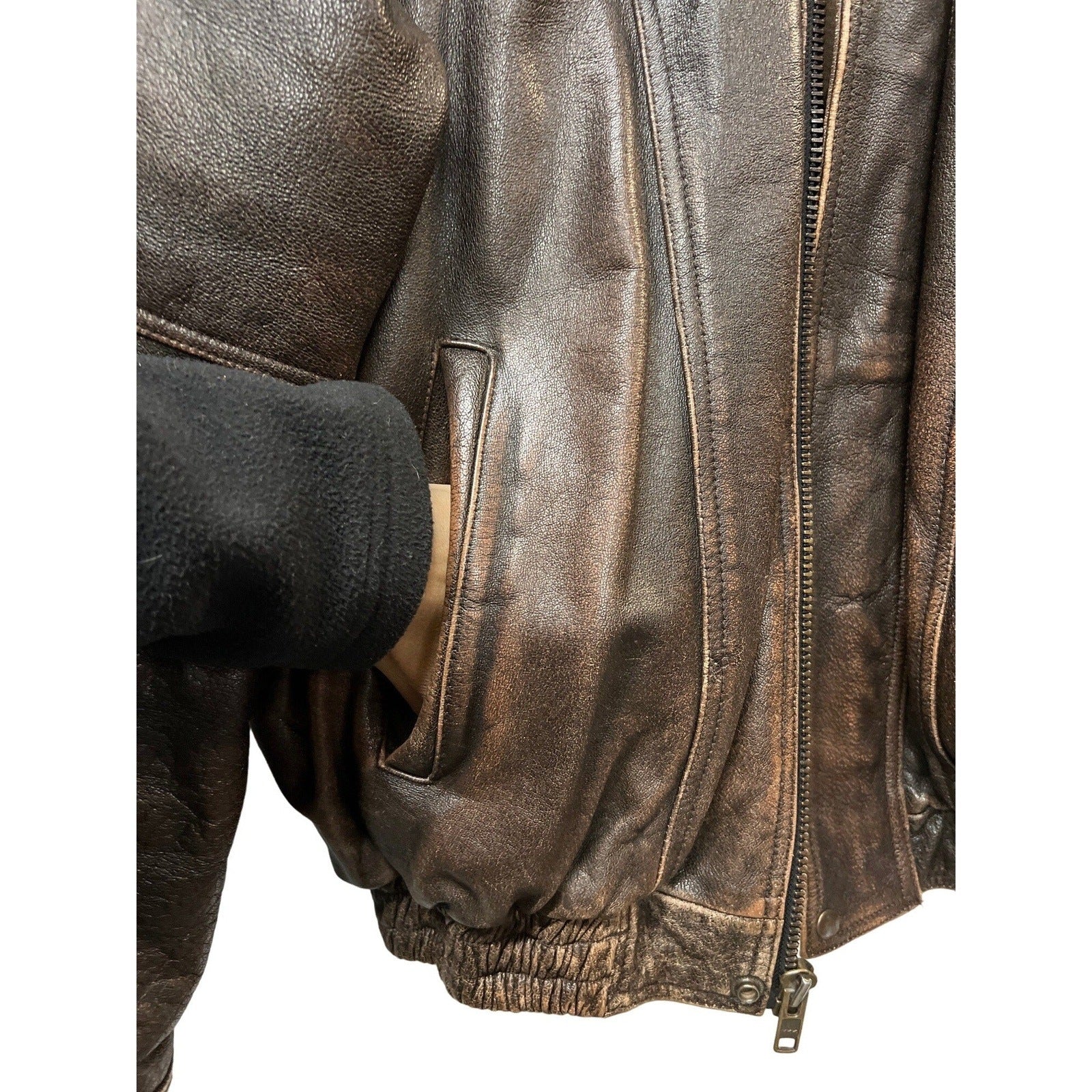 Vintage Leather King Motorcycle Jacket Brown Leather Bomber Biker Coat XL