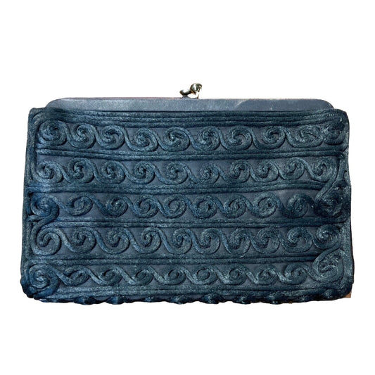 Vintage Walborg Original Bag Black Clutch Coil Tapestry 1950s Purse
