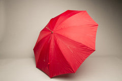 Red Vintage Umbrella Lucite Plastic Intricate Handle and Tassel Nylon Quality Rain Accessory