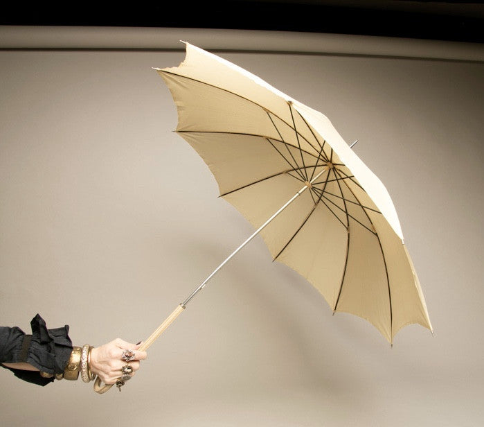 Nude Vintage Umbrella Beige Leather Handle Nylon Quality Rain Accessory