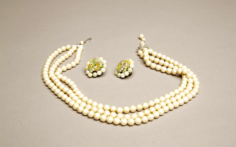 Vintage Pearls Set of Necklace and Clip Earrings Old Jewelry made in Japan
