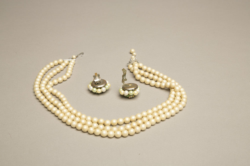 Vintage Pearls Set of Necklace and Clip Earrings Old Jewelry made in Japan