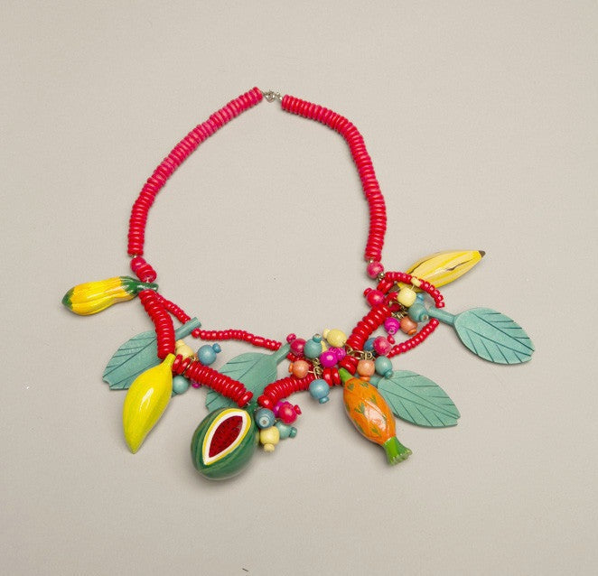 Fruit Salad Jewelry Novelty Whimsical Vintage Wooden Necklace