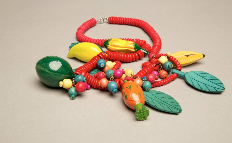 Fruit Salad Jewelry Novelty Whimsical Vintage Wooden Necklace