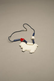Shoestrings Signed Ceramic Lamb Sheep Figural Vintage Necklace Hand painted