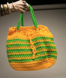 Tote Market Bag Bright Bold Stripes Yellow Green Woven Artisan Handmade