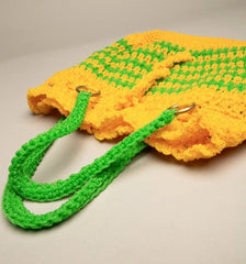 Tote Market Bag Bright Bold Stripes Yellow Green Woven Artisan Handmade