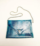 Blue Envelope Clutch Embossed Leather Bag Vintage Accessories