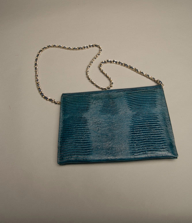 Blue Envelope Clutch Embossed Leather Bag Vintage Accessories
