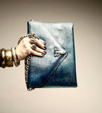 Blue Envelope Clutch Embossed Leather Bag Vintage Accessories