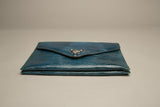 Blue Envelope Clutch Embossed Leather Bag Vintage Accessories