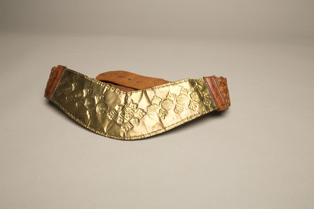 Bohemian Leather Belt Brass Bold Brown Handcraft Vintage Accessory