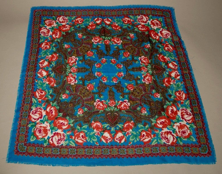European Wrap Style Vintage Floral Scarf Made in Japan