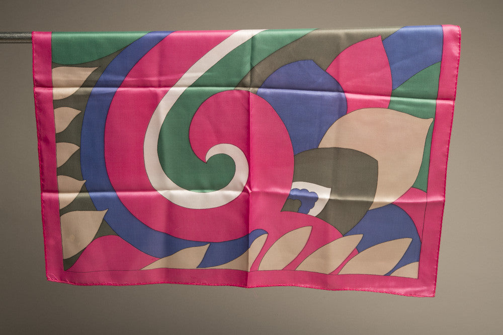 Vintage Scarf Pink Magenta Blue Green Tan Bold Head wrap Accessory
