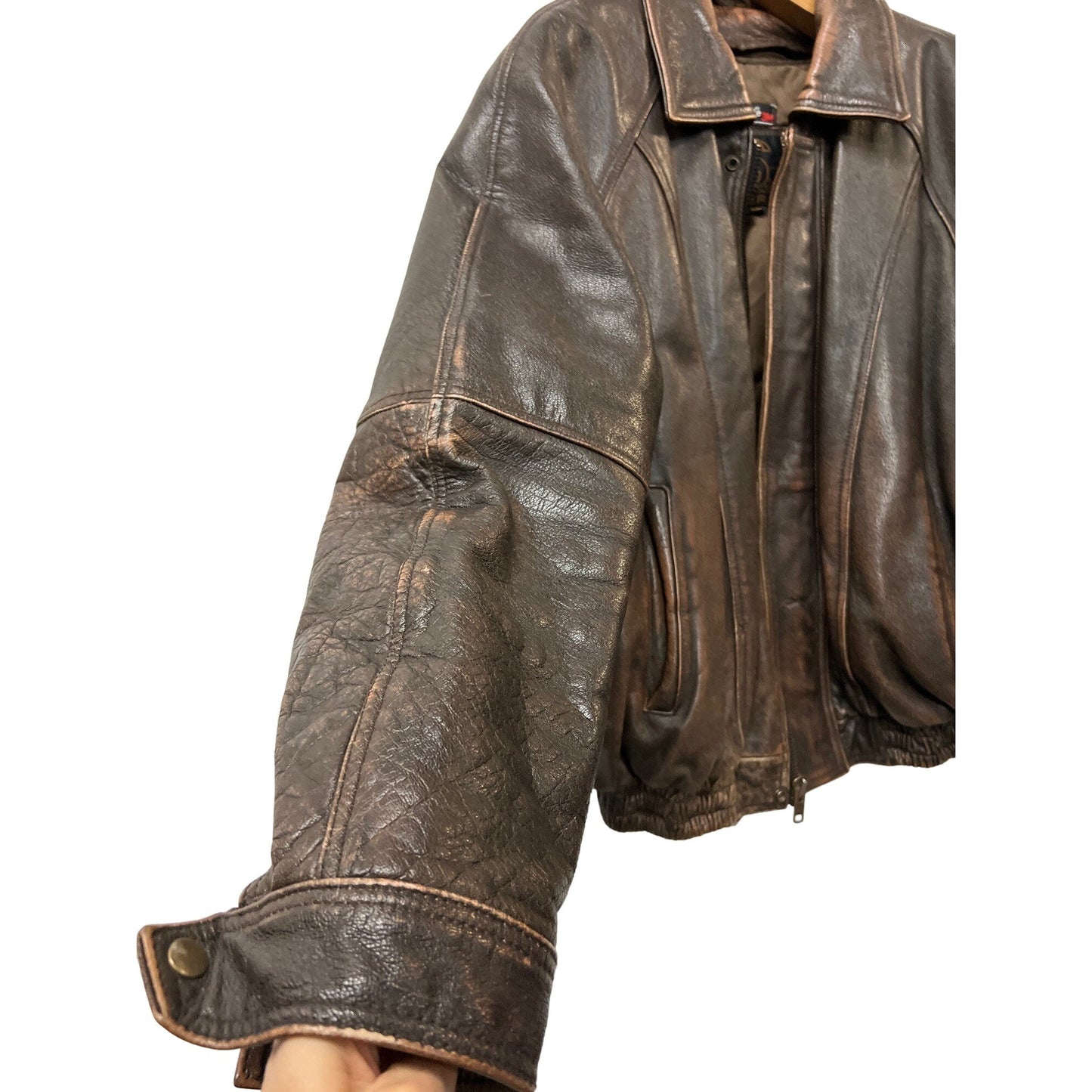 Vintage Leather King Motorcycle Jacket Brown Leather Bomber Biker Coat XL