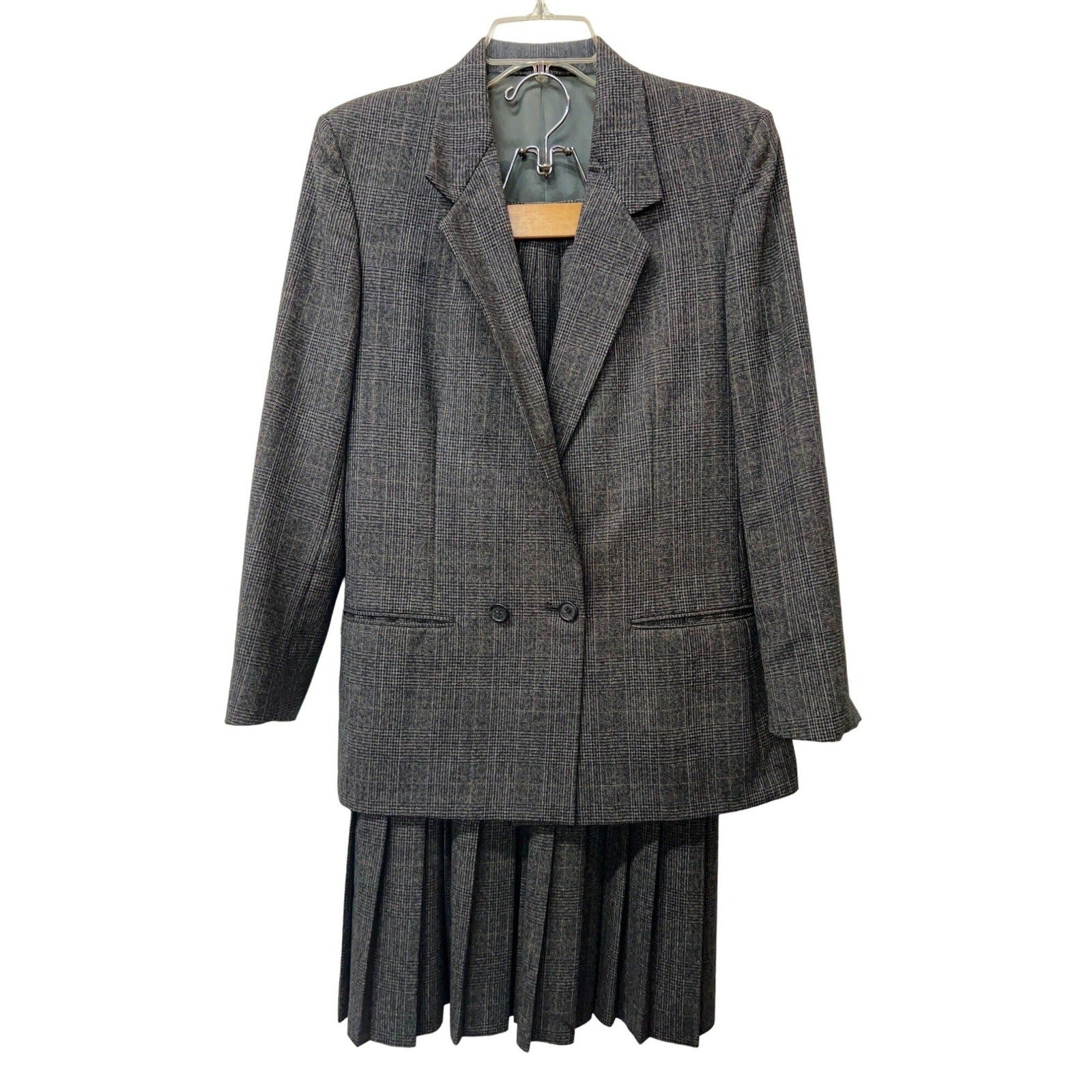 Vintage Huntington Two-piece set Suit Pleated Skirt Oversized Blazer Jacket