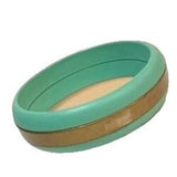 Green Bangle Brushed Golden Stripe Bracelet Vintage Costume Jewelry