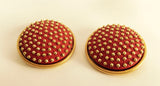 Red Golden Studs Clip on Earrings Vintage Costume Jewelry