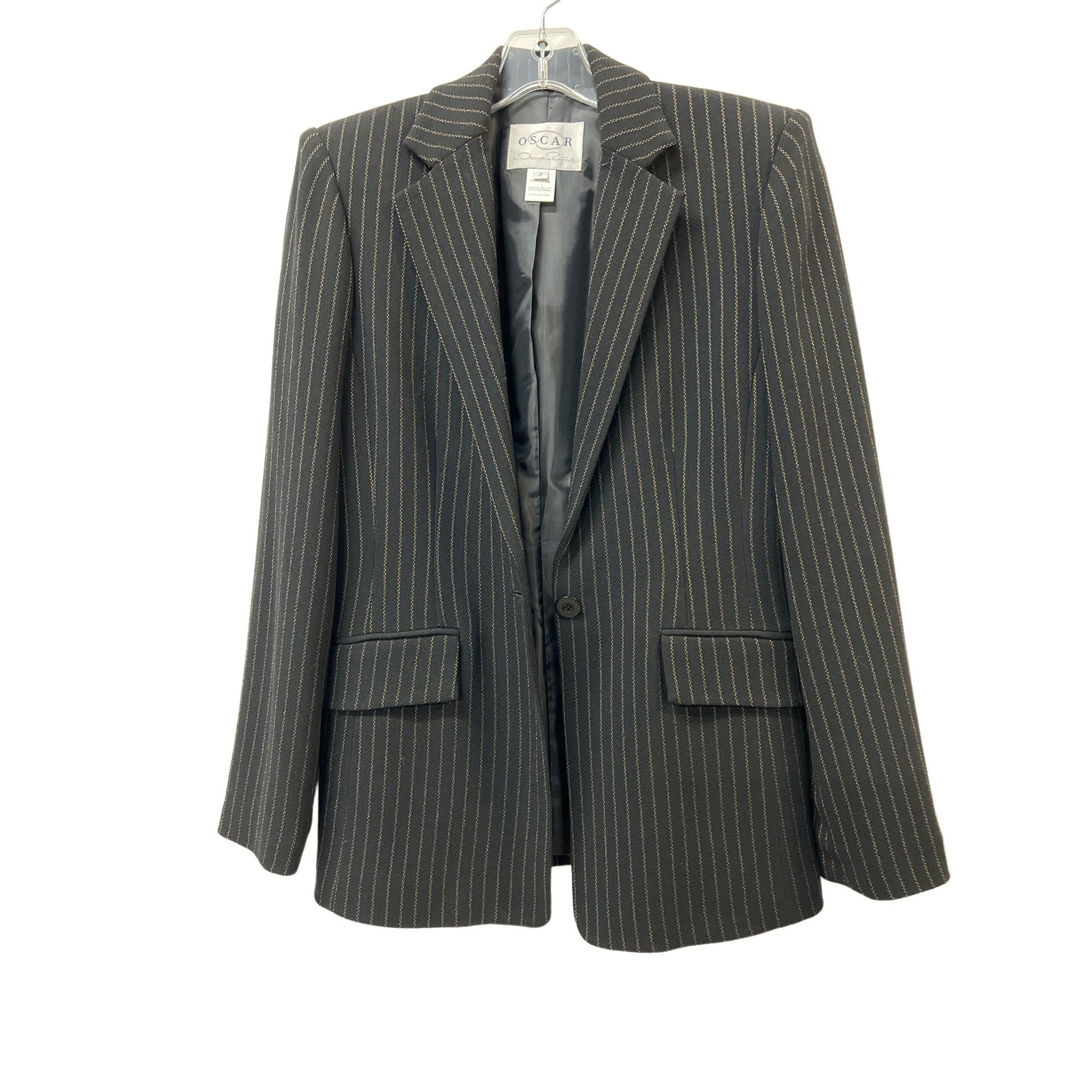 Oscar de la Renta Pinstripe Suit Black Beige Powerful Executive Size 2
