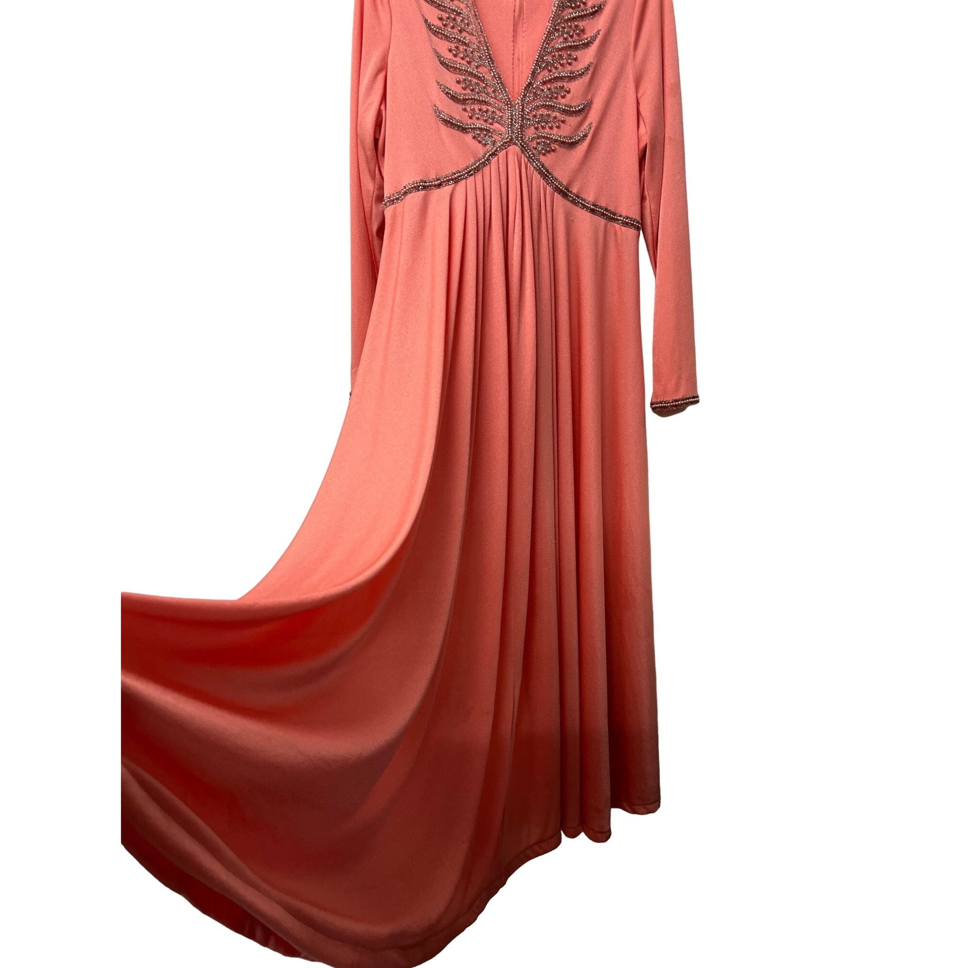 Vintage Jack Brian 1970 Maxi Dress Salmon Pink Beaded Special Evening