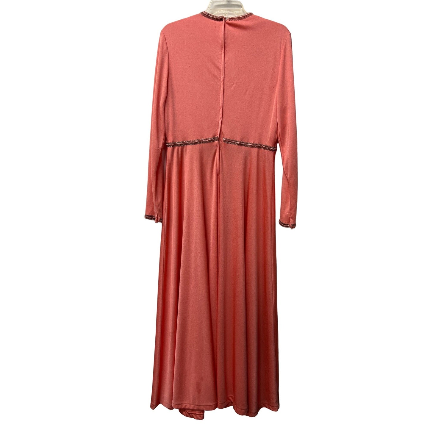 Vintage Jack Brian 1970 Maxi Dress Salmon Pink Beaded Special Evening