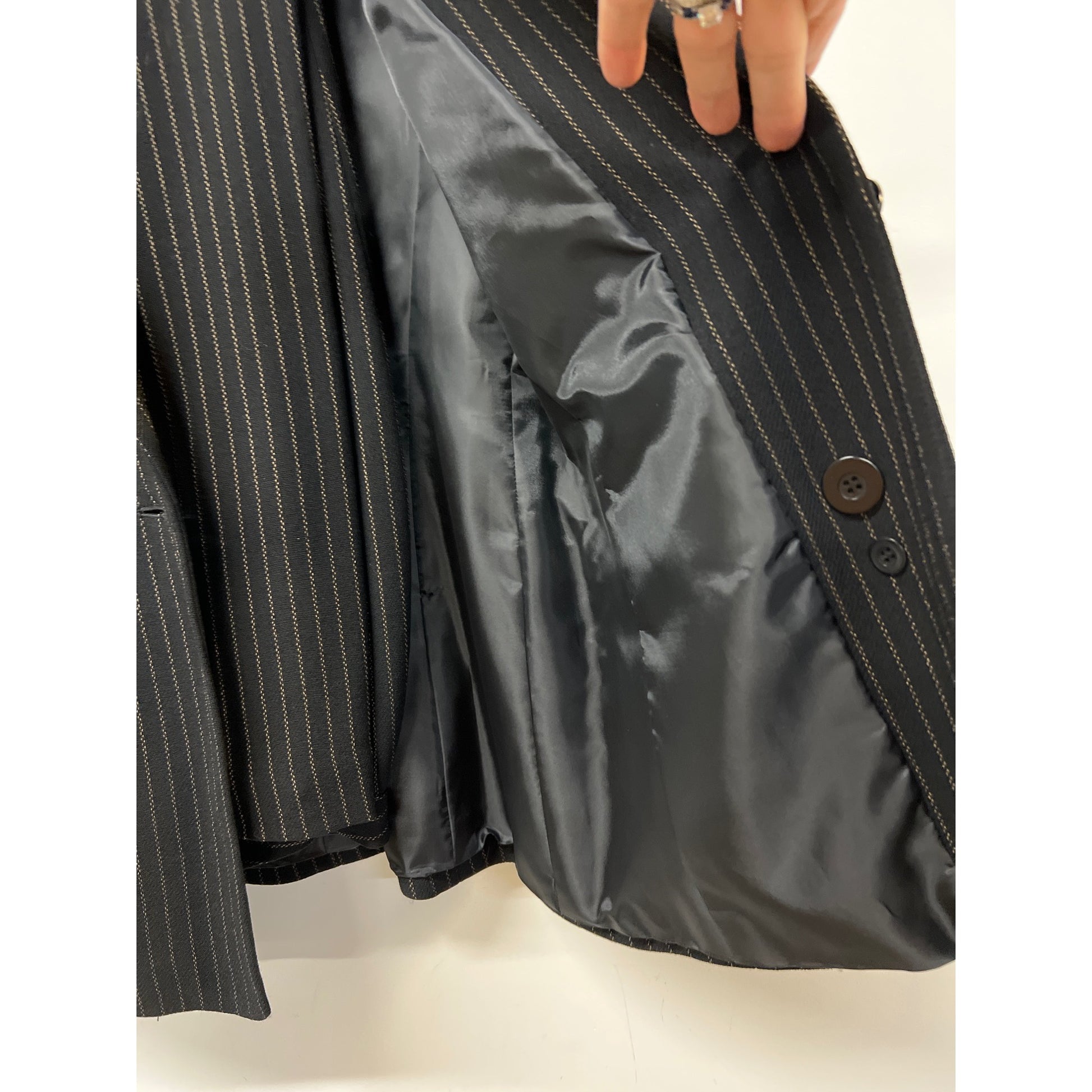 Oscar de la Renta Pinstripe Suit Black Beige Powerful Executive Size 2