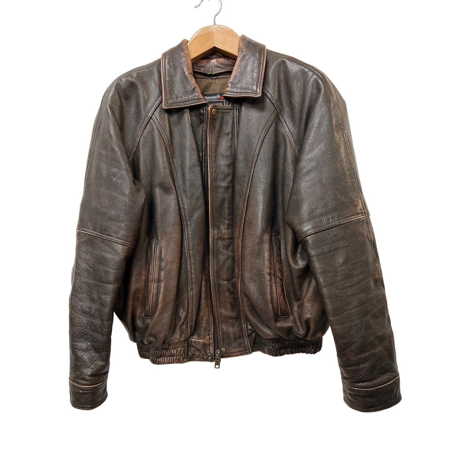 Vintage Leather King Motorcycle Jacket Brown Leather Bomber Biker Coat XL