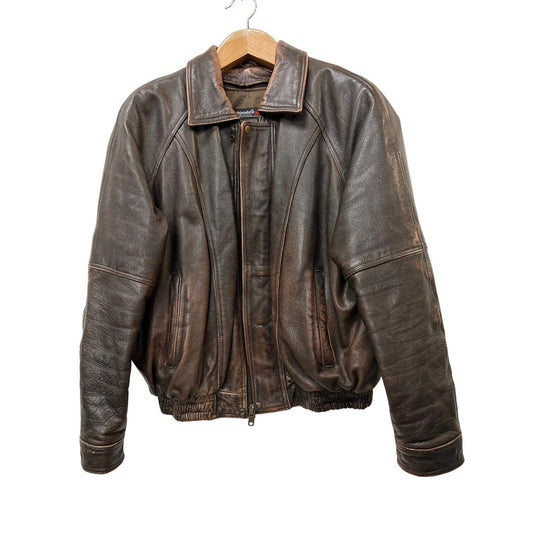Vintage Leather King Motorcycle Jacket Brown Leather Bomber Biker Coat XL