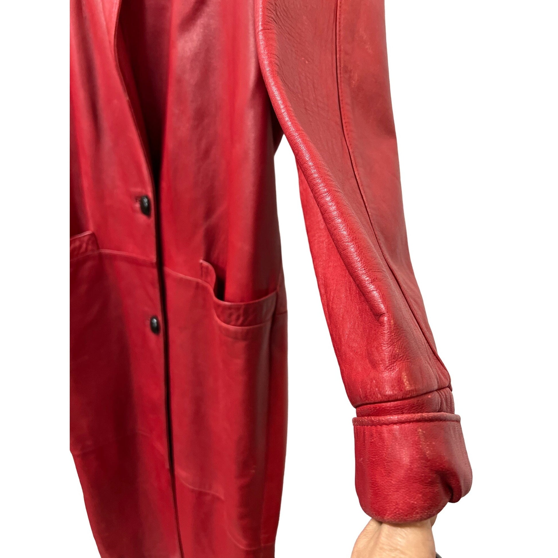 Bruno Ricci Leather Oversized Coat Red Full Jacket
