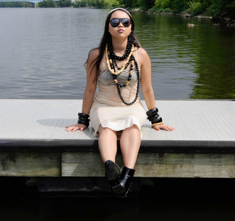 Vintage Bamboo and Black Bead Necklace - A Chic Tribute to Nature's Artistry