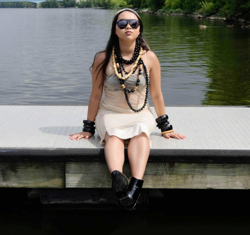 Vintage Bamboo and Black Bead Necklace - A Chic Tribute to Nature's Artistry