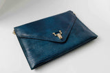 Blue Envelope Clutch Embossed Leather Bag Vintage Accessories