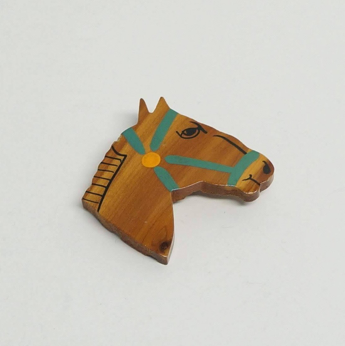 Vintage Horse Pin Lovely Wooden Carved Face Figural Jewelry