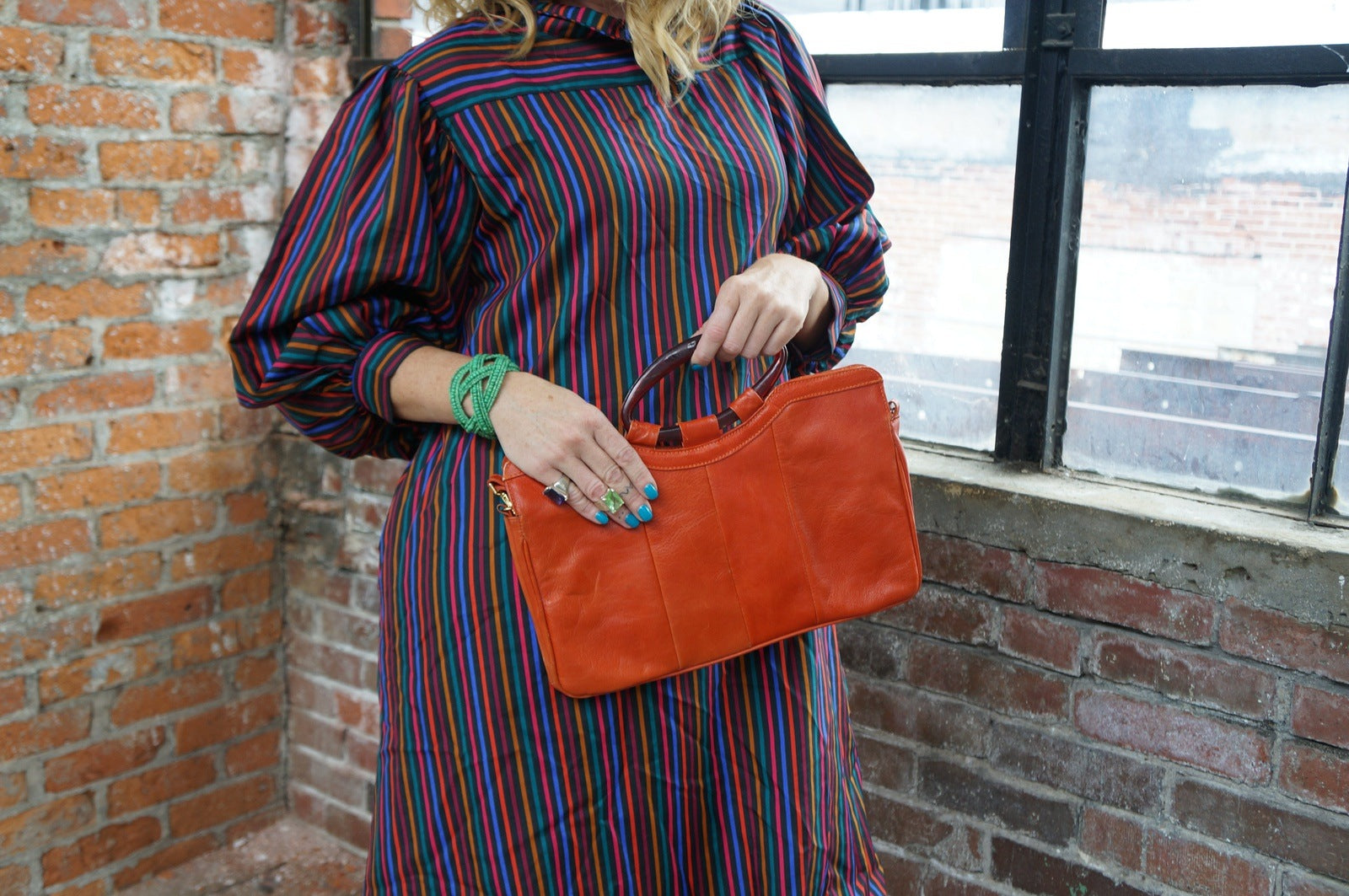 Orange Leather Handbag Purse Large Bag Vintage Accessories