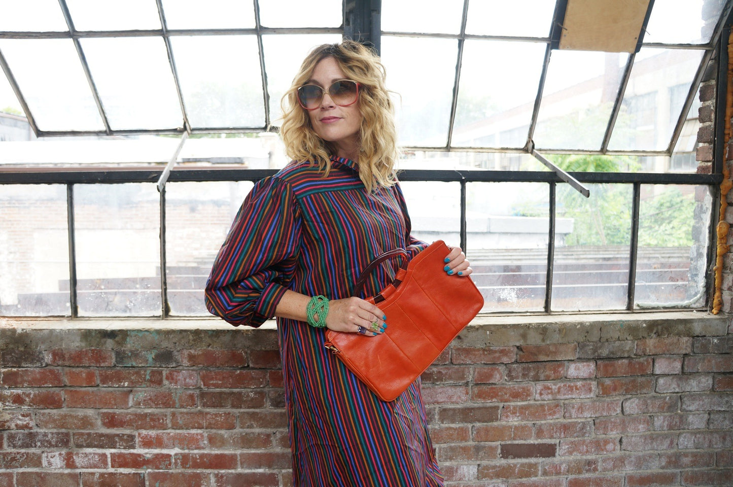 Orange Leather Handbag Purse Large Bag Vintage Accessories