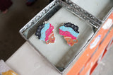 Lady Face Figural Wooden Earrings Handmade Jewelry