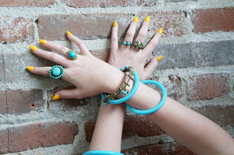 Turquoise Blue Bangle Set Vintage Plastic Jewelry