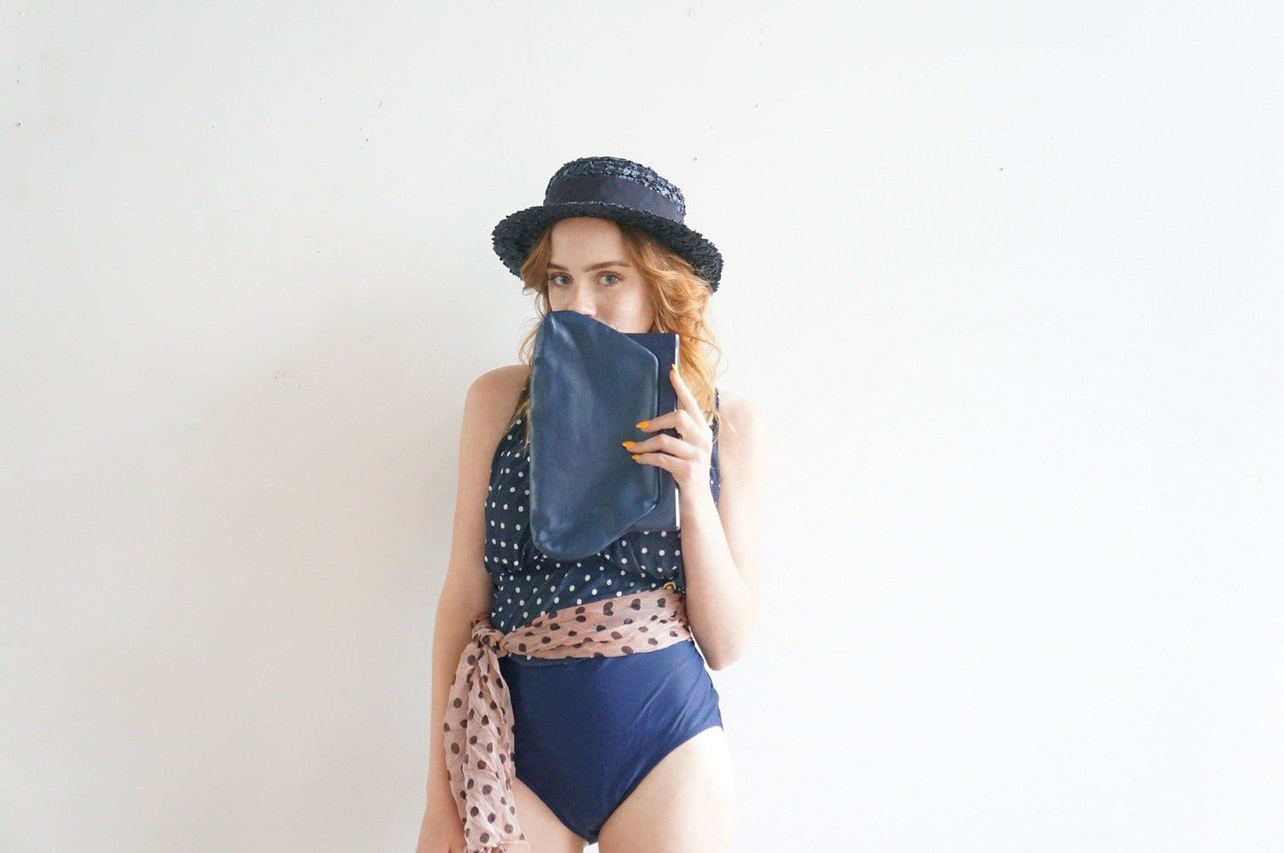 Nude Pink Black Polka Dots Scarf Accessory